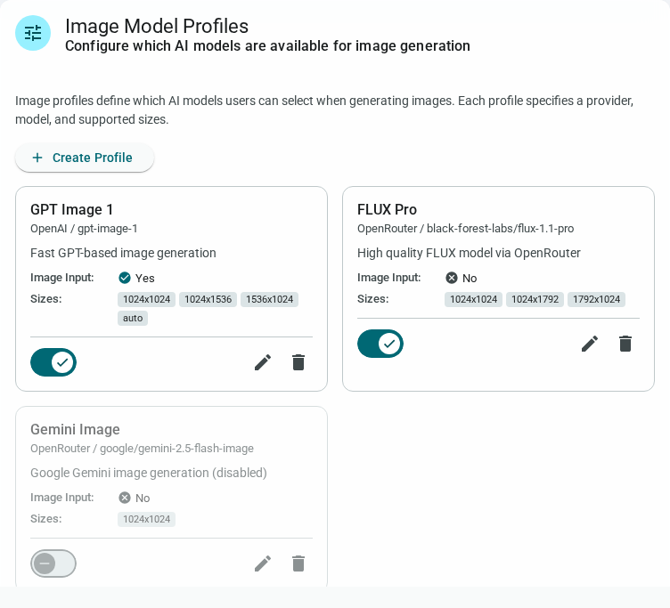Image model profiles grid — light