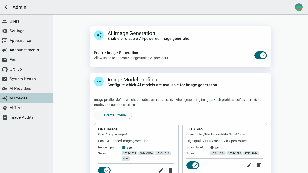 Admin AI settings — light