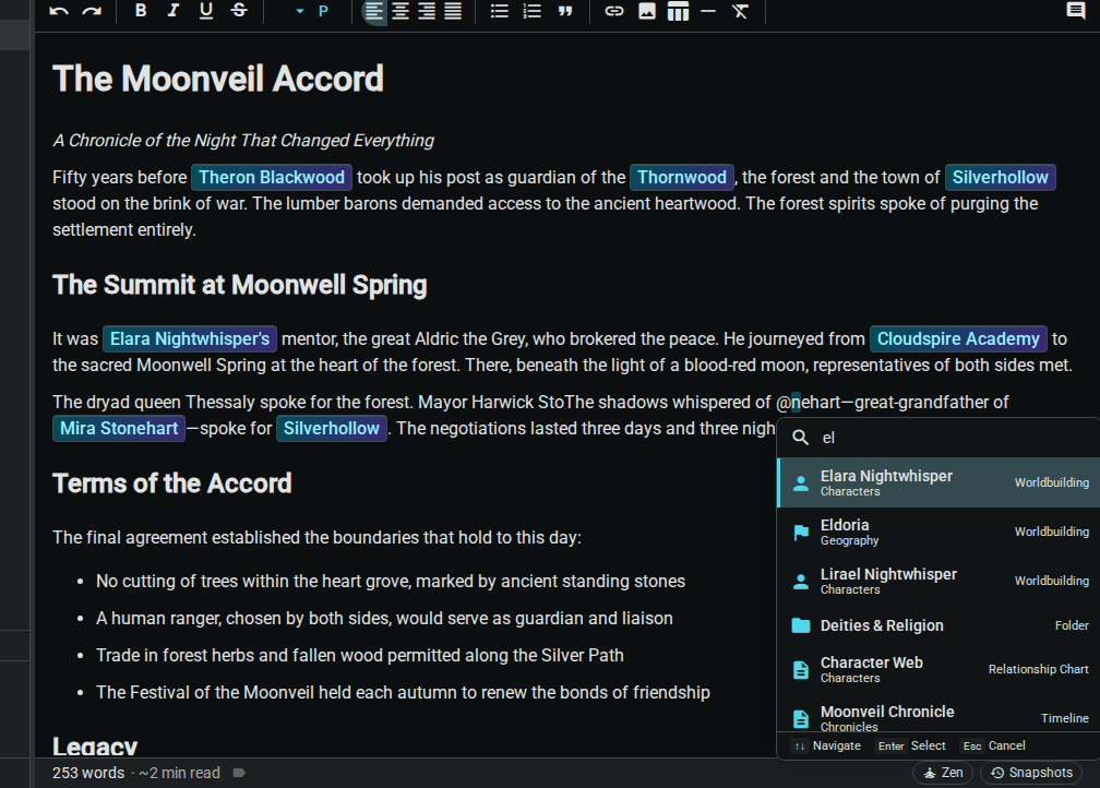 @mention — search results, dark