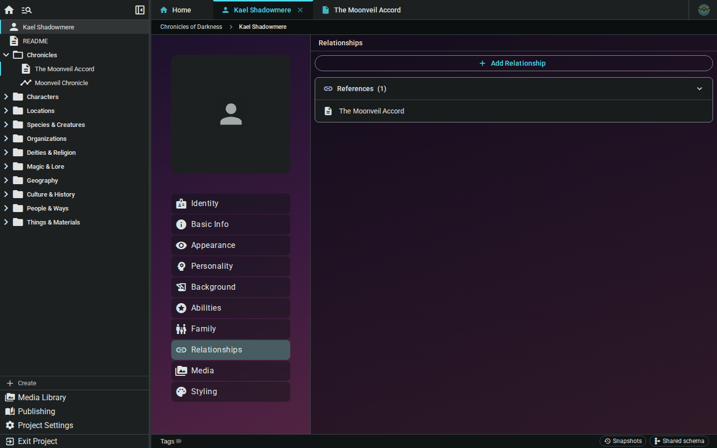 Backlinks — character view, dark