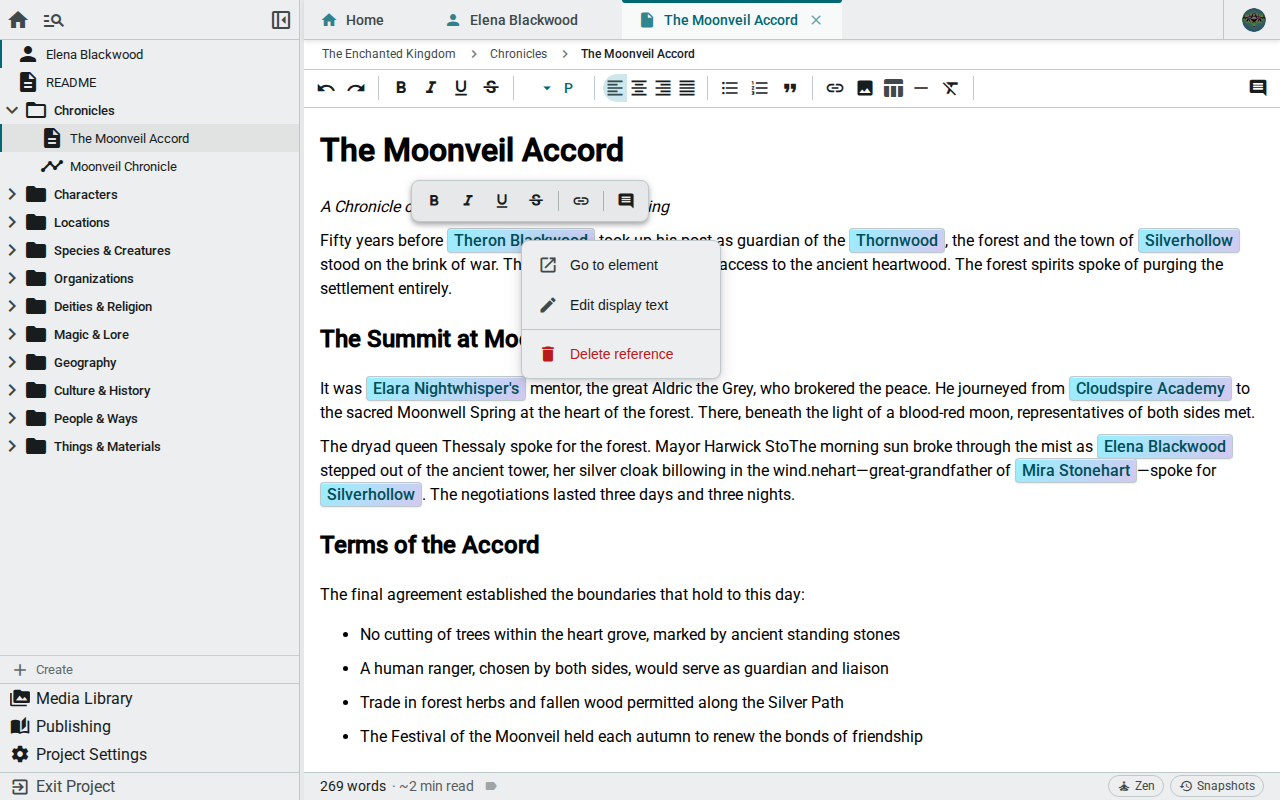 Element reference context menu — light