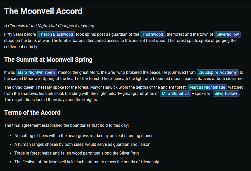 Editor with element reference — dark