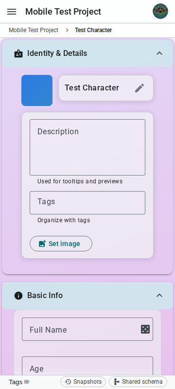 Mobile tab fields — Galaxy S21