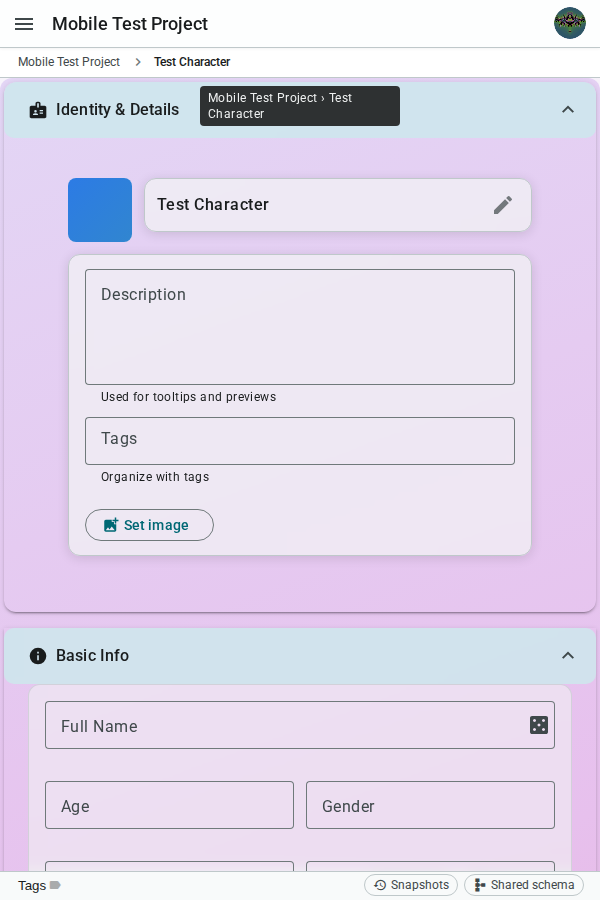 Mobile tab fields — small tablet