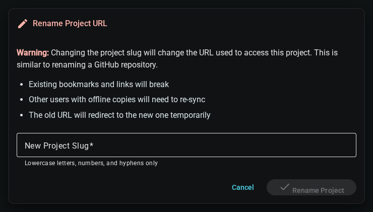 Rename form expanded — dark