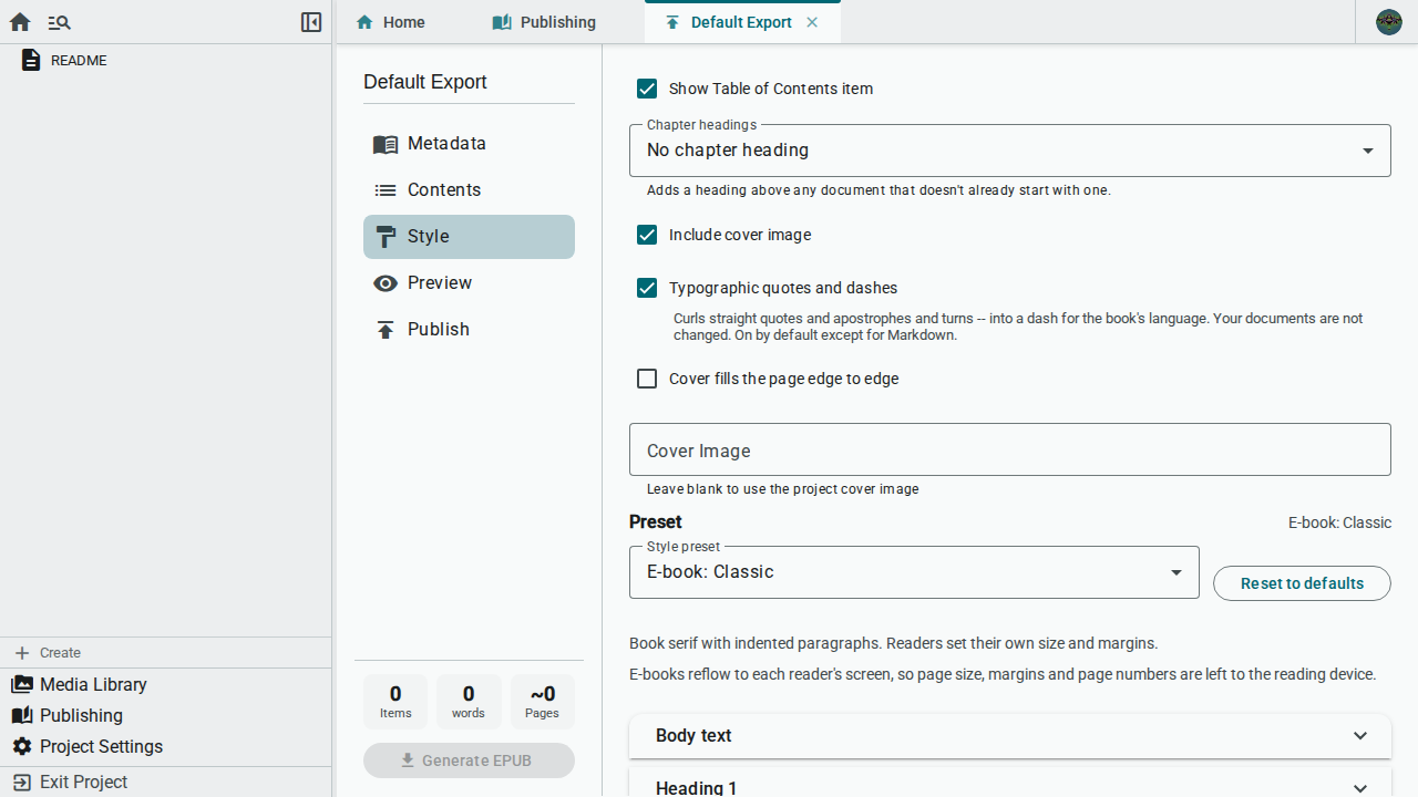 Publish style overview — light