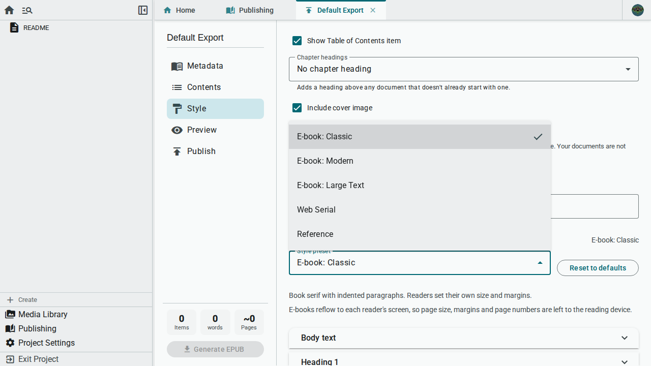 Style preset dropdown — light