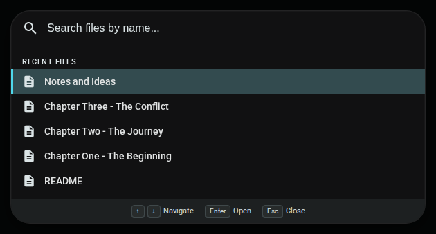 Quick Open dialog — dark