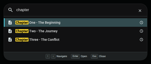 Quick Open search — dark