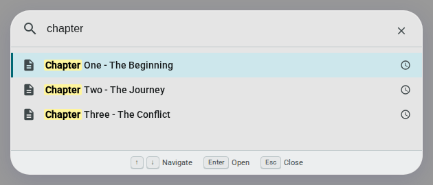 Quick Open search — light
