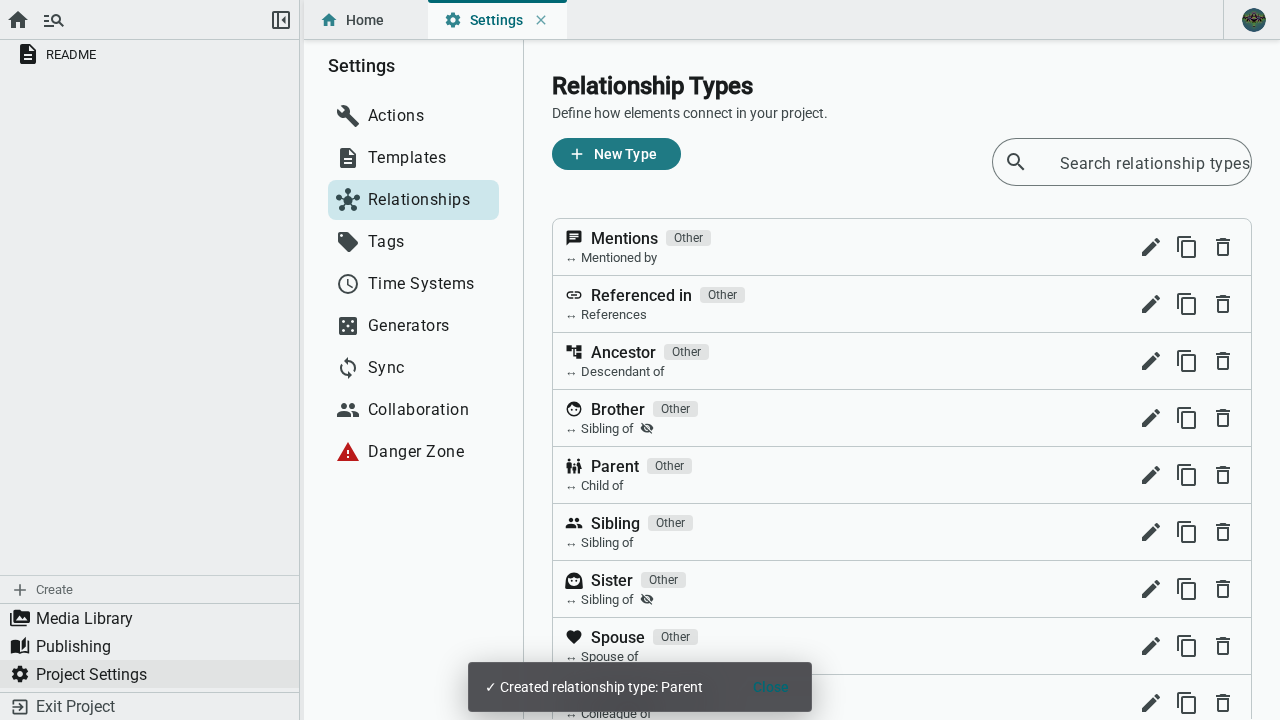 Relationship type card details — light