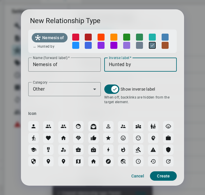 Create relationship type dialog — light