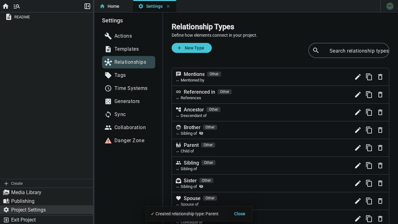 Relationship type card — dark