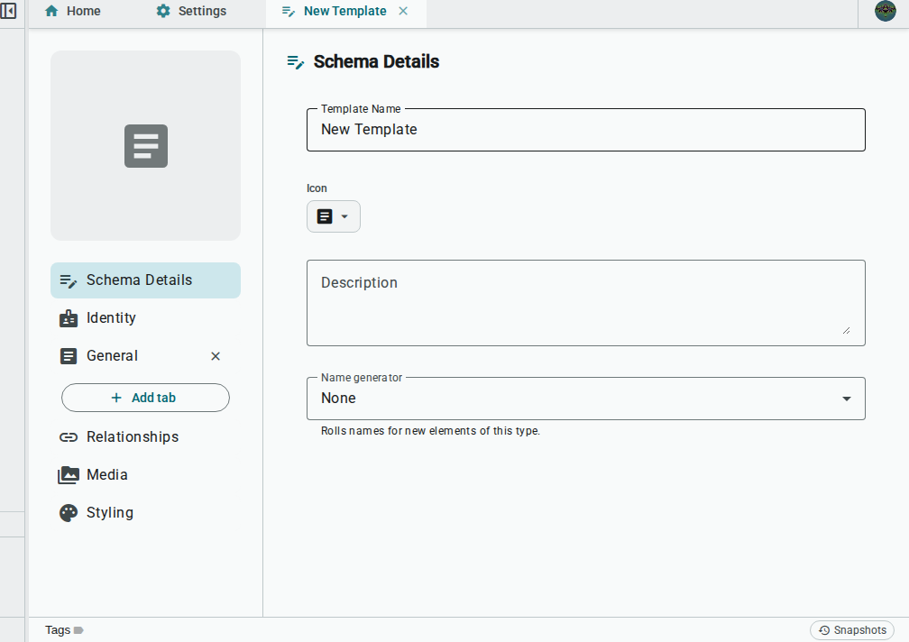 Create template dialog — light