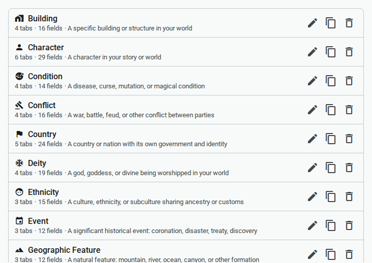 Templates list section — light