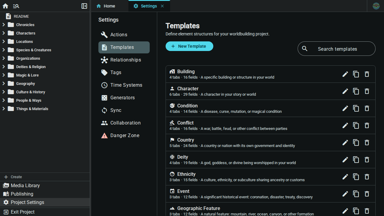 Templates overview — dark