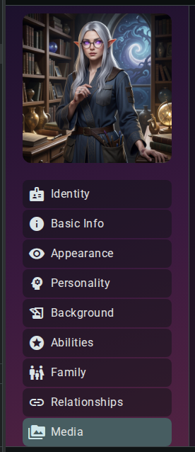 Worldbuilding sidenav — dark