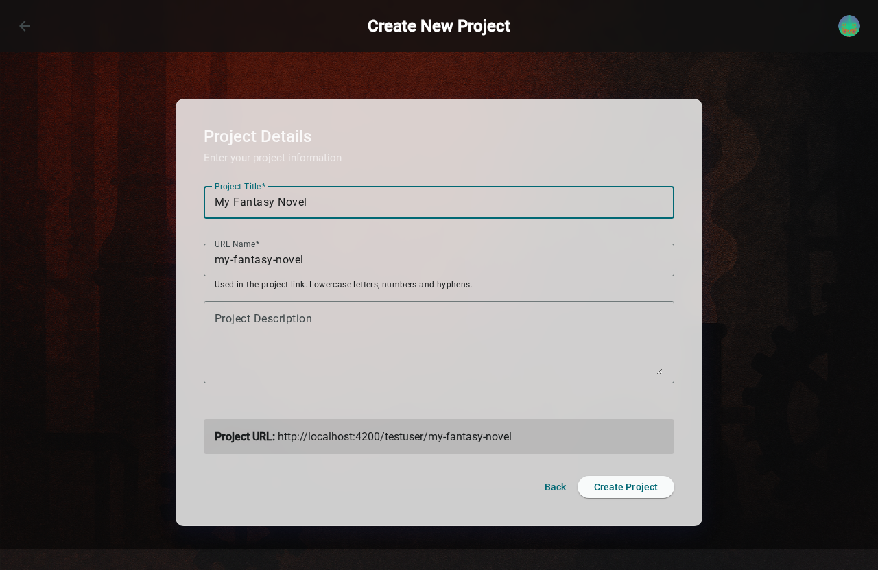 Create project — details form, light