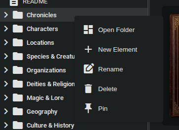 Folder context menu — dark