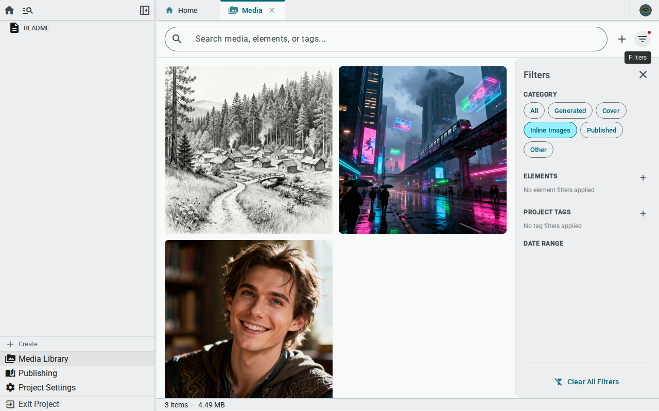 Media tab — filtered by inline images