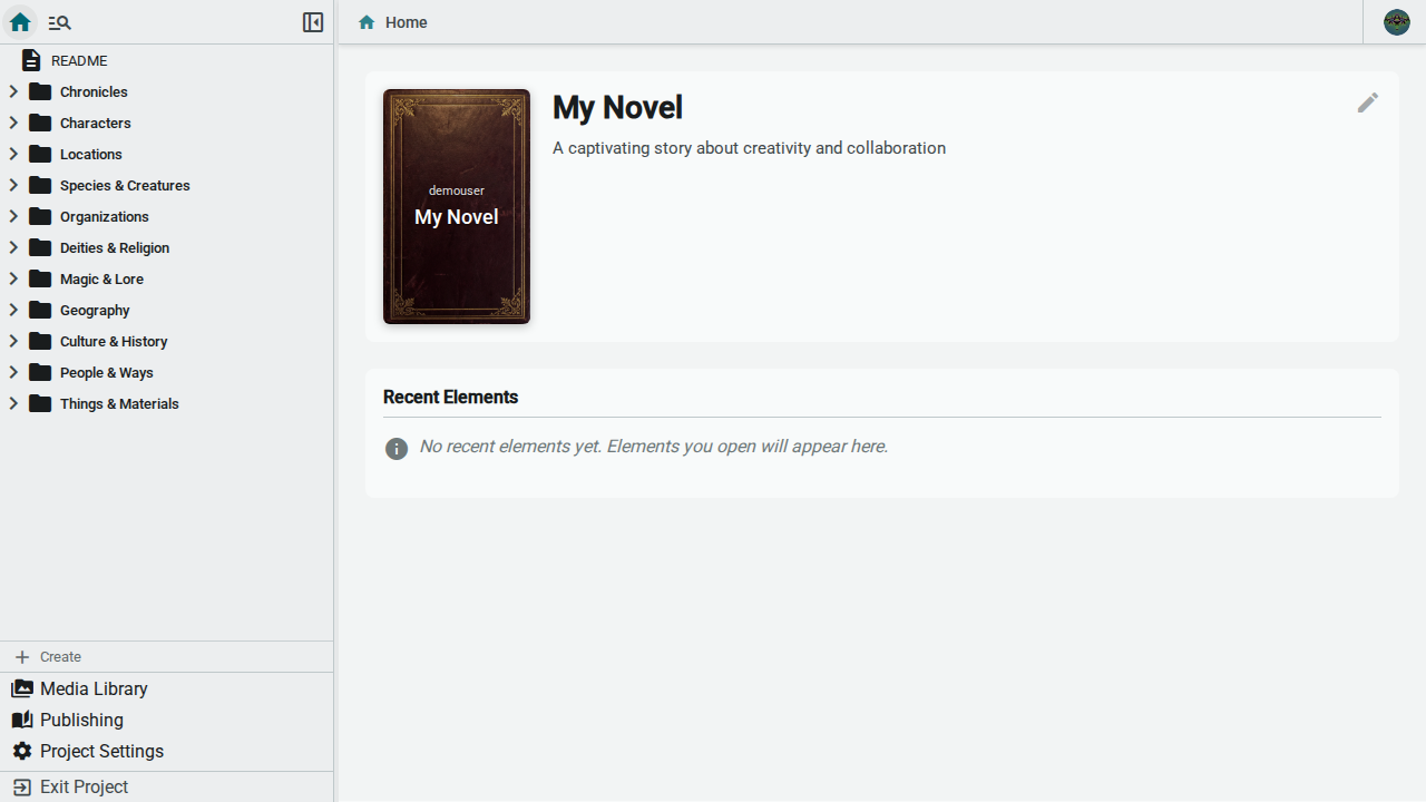 Project home tab — desktop, light