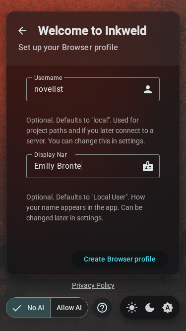 Setup — offline profile, mobile, dark