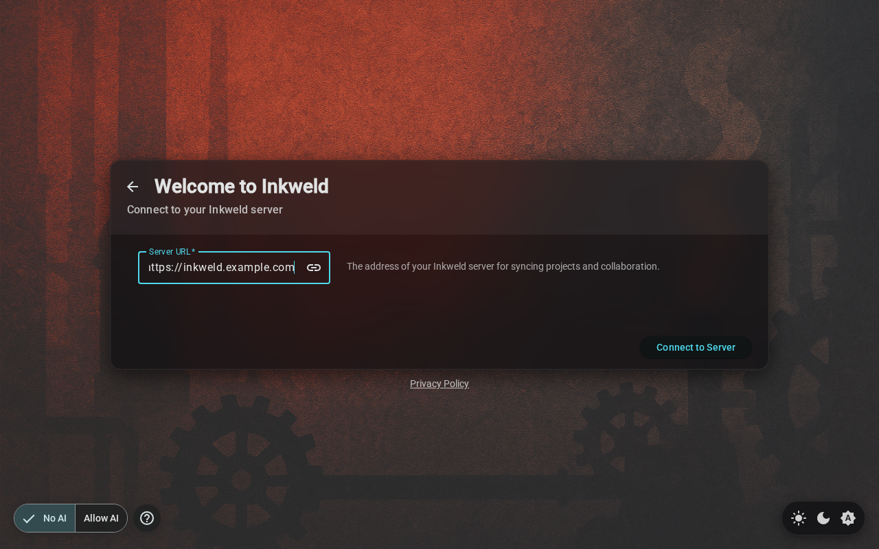 Setup — server connection, dark