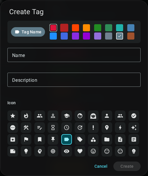 Tag edit dialog — dark