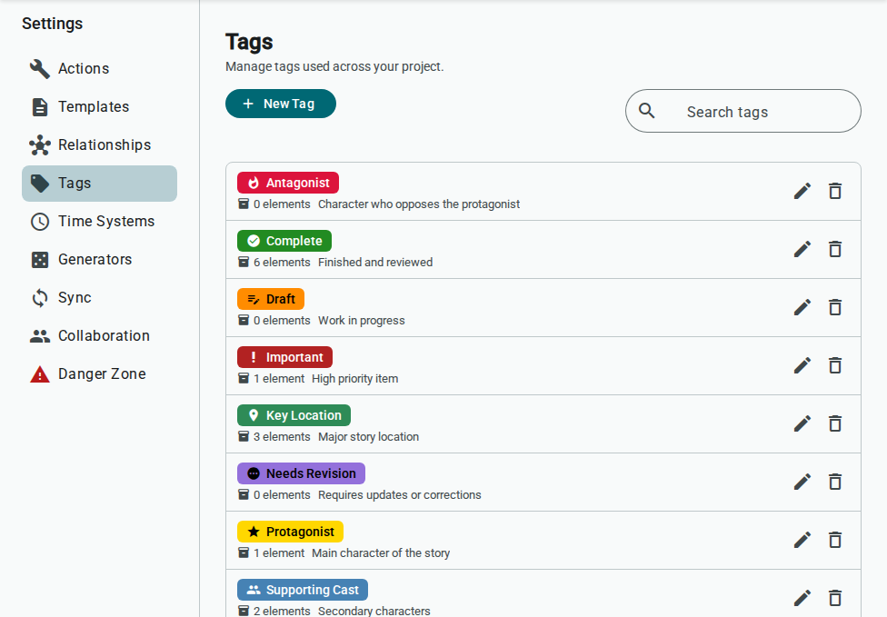 Tags tab — light